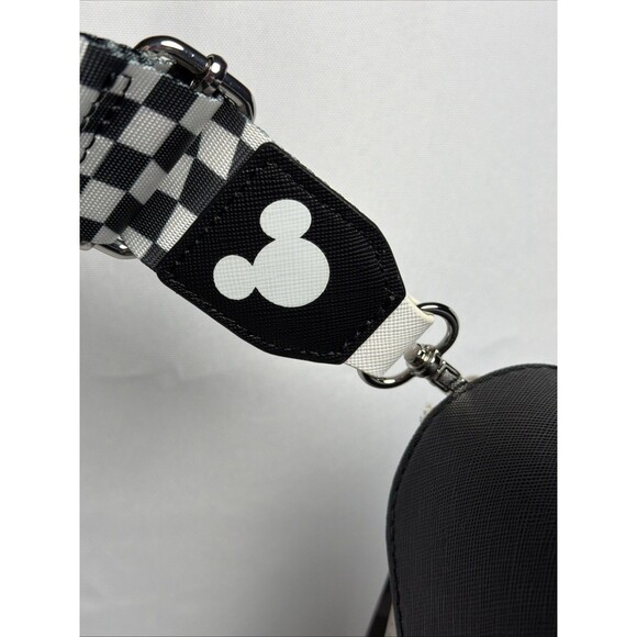 Disney Loungefly Mickey Mouse Black White Crossbody Bag Checker Strap NWT - Picture 10 of 16